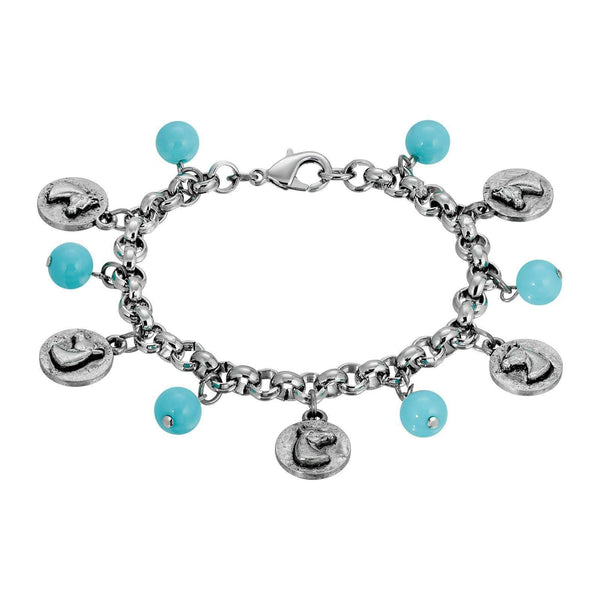 Southwest Turquoise Bead Horse Head Charm Link Bracelet