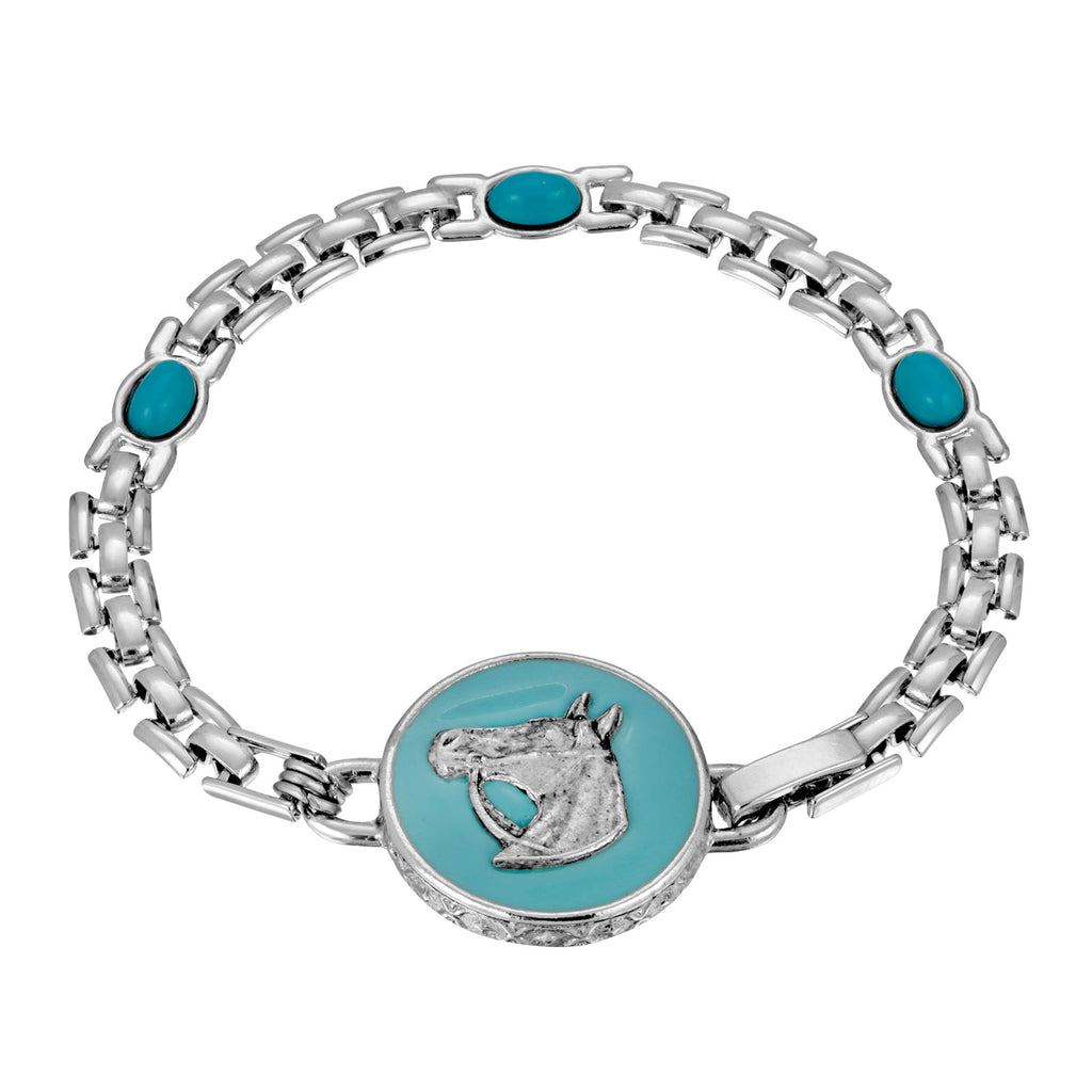 Turquoise Enamel Horse Head Clasp Bracelet