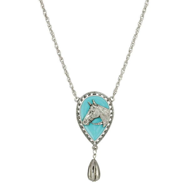 Southwest Turquoise Horse Head Pendant Teardrop Necklace 18"
