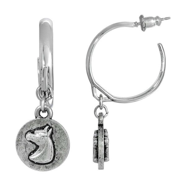 Petite Round Horse Head Hoop Drop Earrings