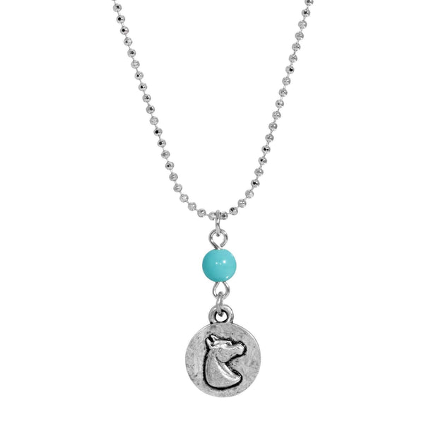 Southwest Turquoise Bead Horse Head Pendant Necklace 18"