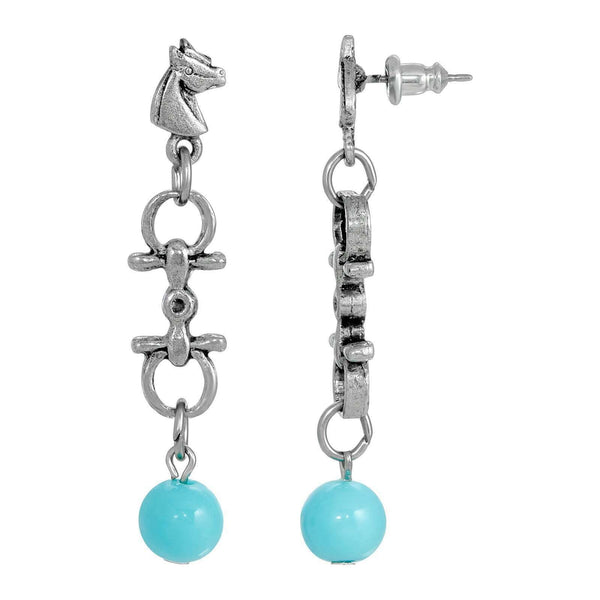 Southwest Horse Bit Turquoise Bead Horse Linear Post Earrings