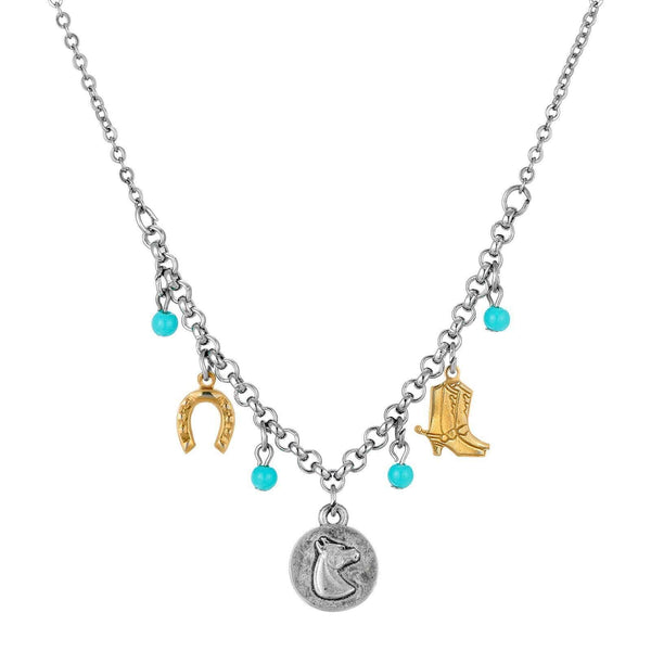 Southwest Turquoise Bead Multi Charm Necklace 16" + 3" Extender
