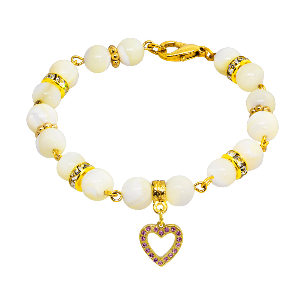 October Mother of Pearl Crystal Birthstone Heart Pendant Bracelet