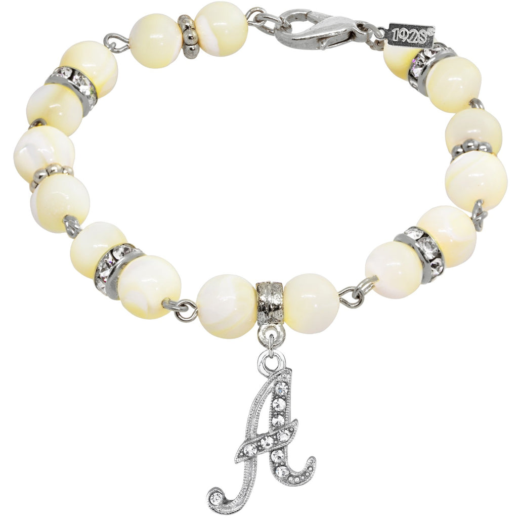 Mother Of Pearl Crystal Initial Bracelet Letter A