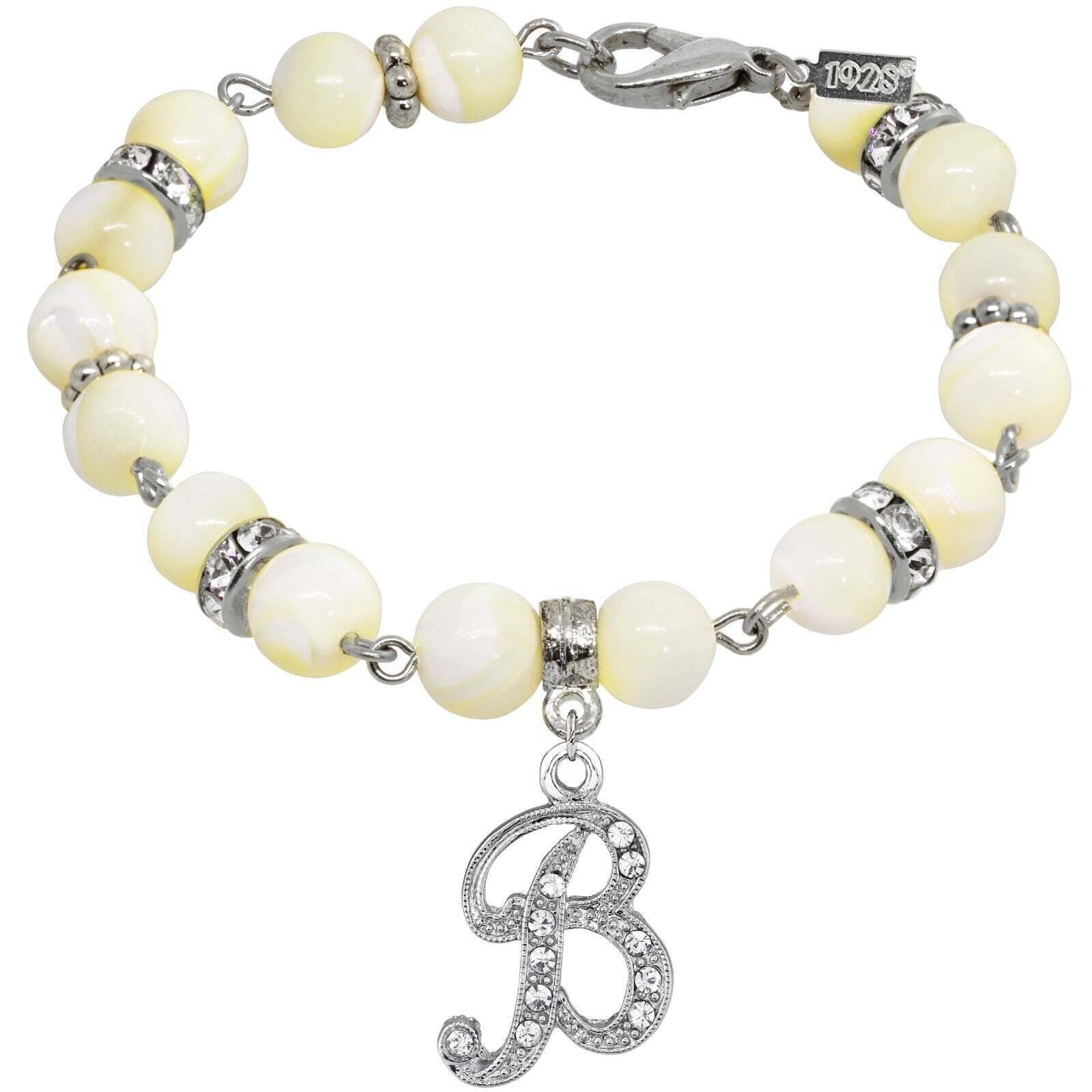 1928 Jewelry Mother Of Pearl Crystal Initial Charm Bracelet