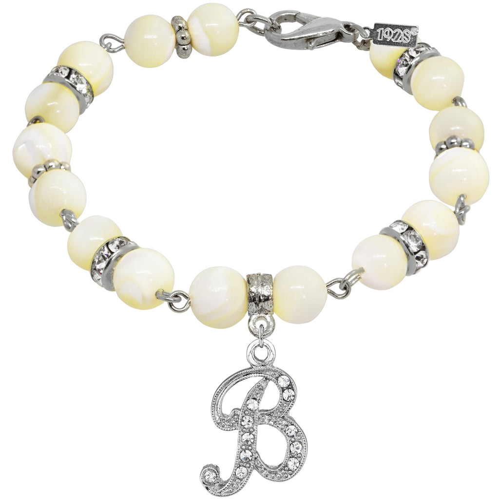 Mother Of Pearl Crystal Initial Bracelet Letter B