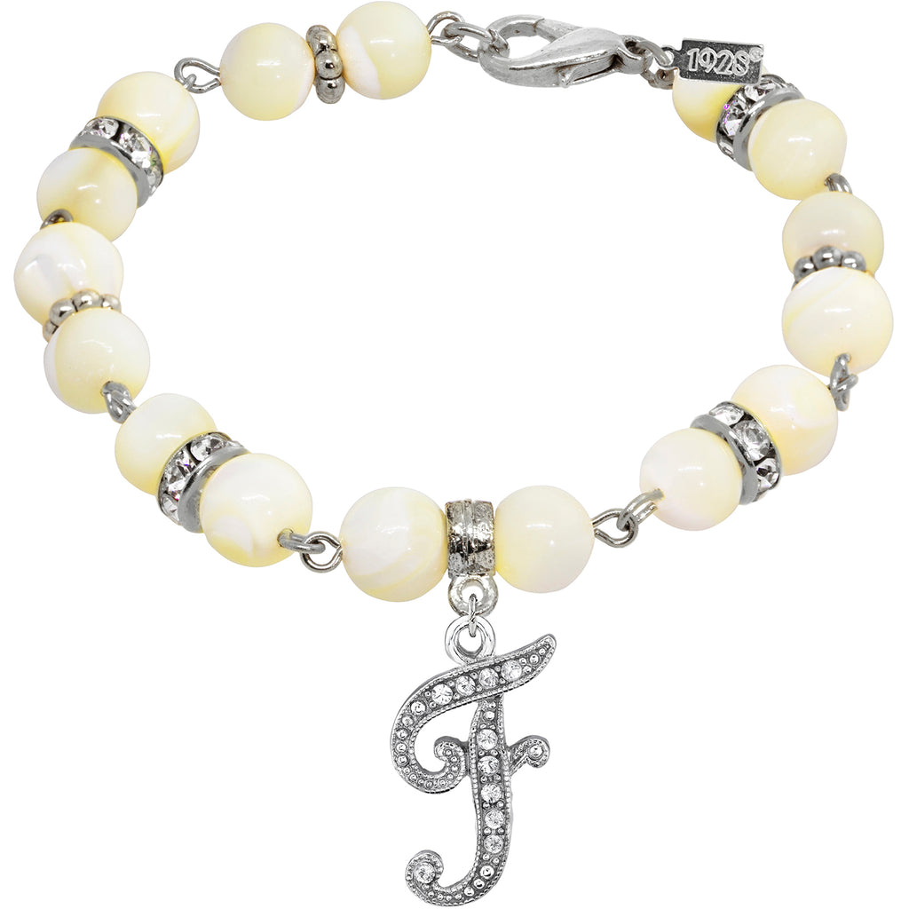 Mother Of Pearl Crystal Initial Bracelet Letter F
