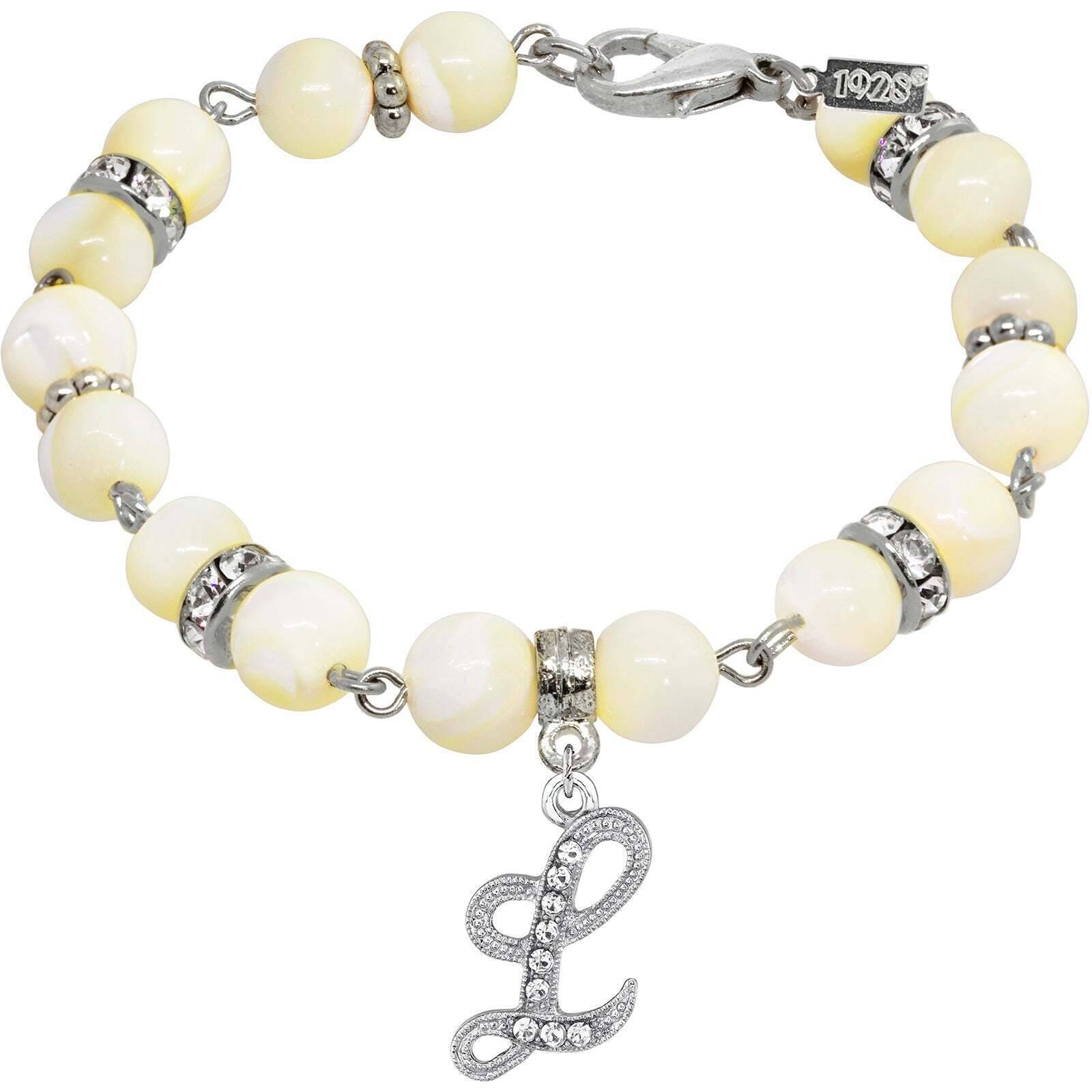 1928 Jewelry Mother Of Pearl Crystal Initial Charm Bracelet