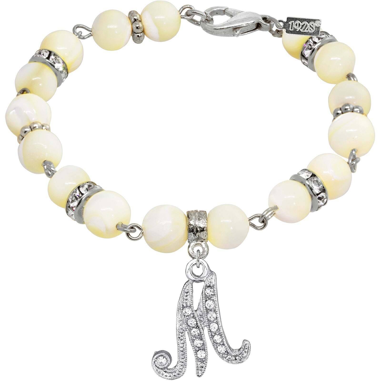 1928 Jewelry Mother Of Pearl Crystal Initial Charm Bracelet