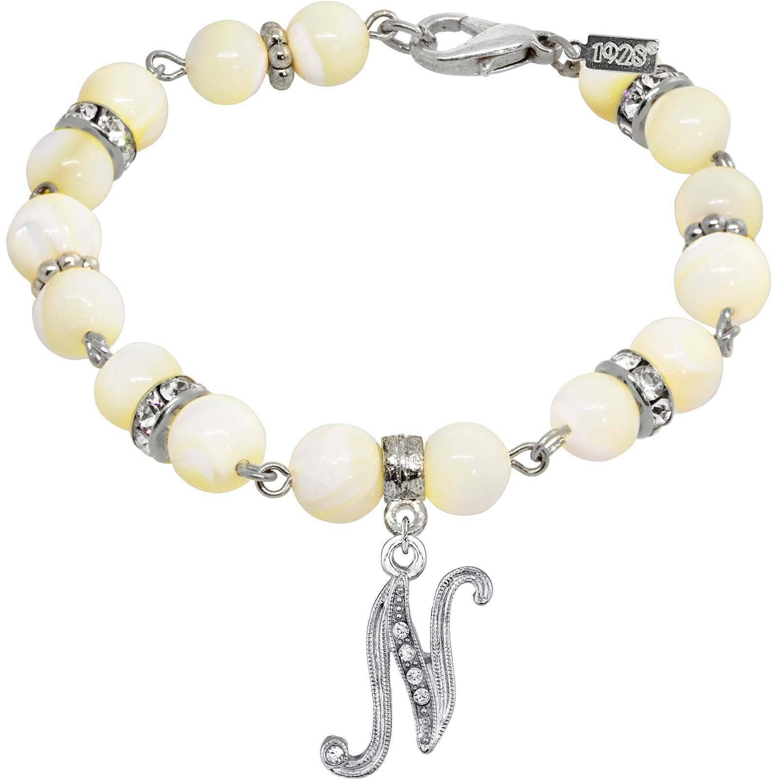 1928 Jewelry Mother Of Pearl Crystal Initial Charm Bracelet