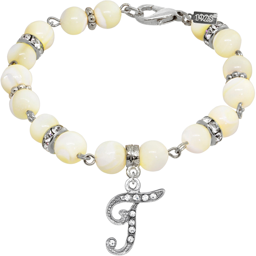 Mother Of Pearl Crystal Initial Bracelet Letter T