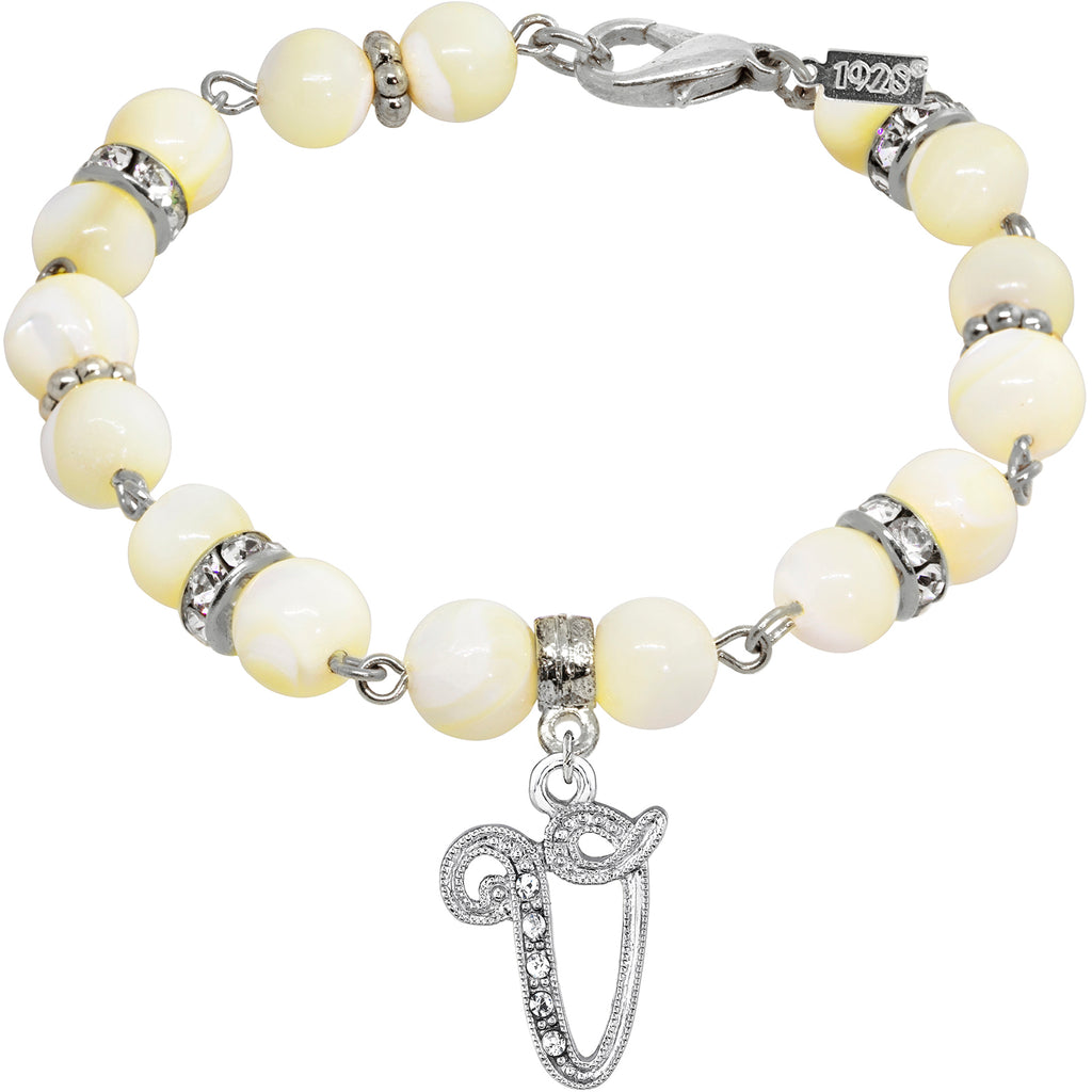 Mother Of Pearl Crystal Initial Bracelet Letter V