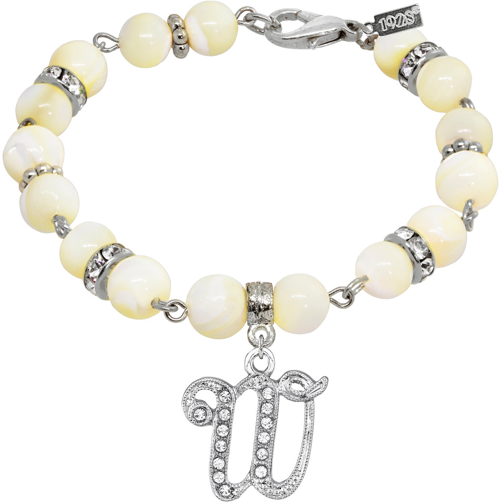 Mother Of Pearl Crystal Initial Bracelet Letter W