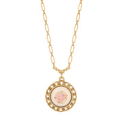 Stitch Pattern Pink Rose Pendant Necklace 18"