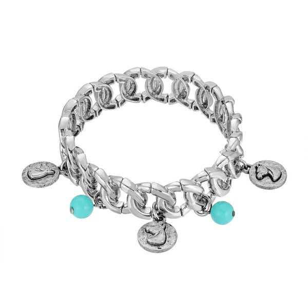Horse Head Charms Turquoise Bead Stretch Bracelet