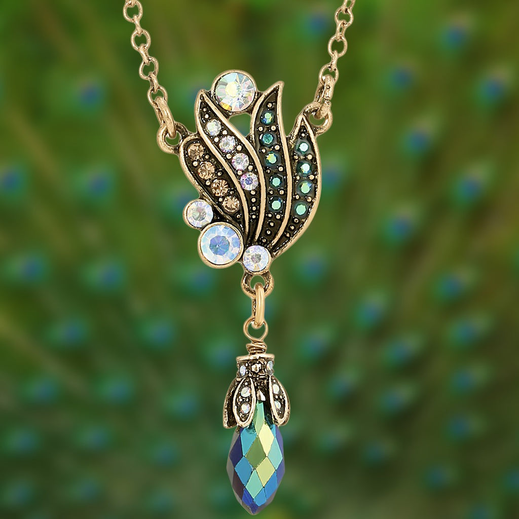 1928 jewelry art nouveau style blue iridescent ab drop pendant necklace 16 19 inch adjustable