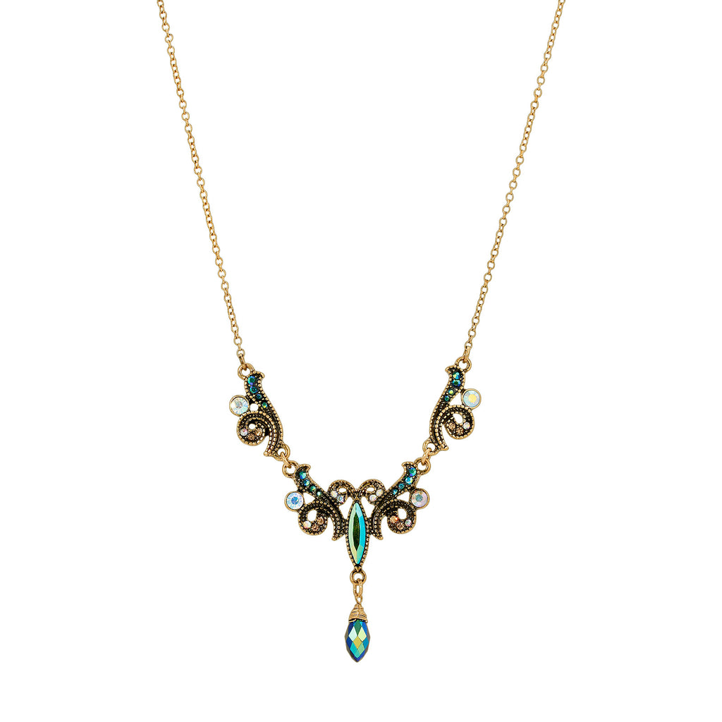 Art Nouveau Style Multi AB Glass Stone Drop Pendant Necklace 16 - 19 Inch Adjustable