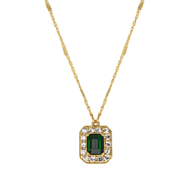 Petite Octagon Emerald Crystal Pendant Necklace 16" + 3" Extender