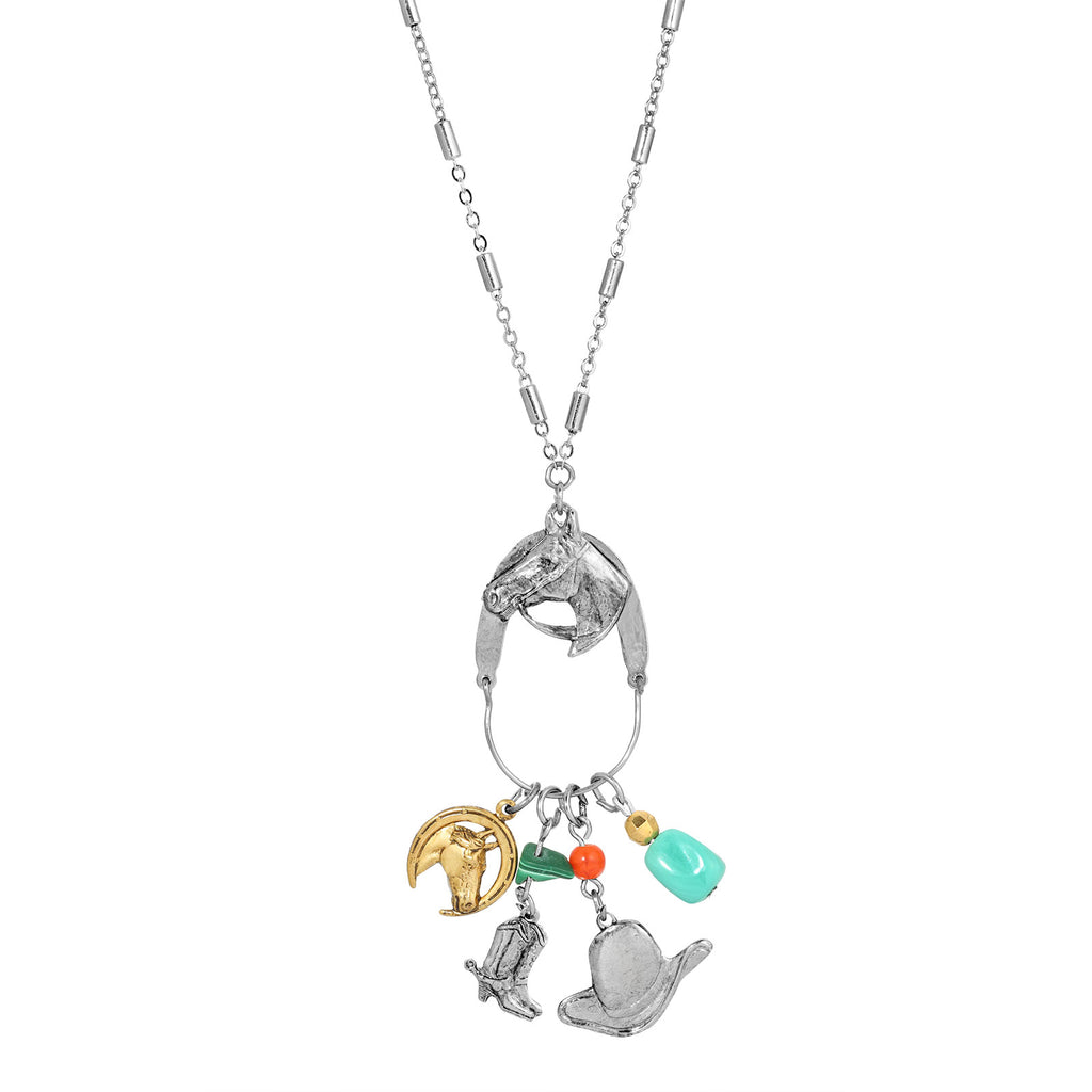 Equestrian Charms Horse Head Pendant Necklace 28"