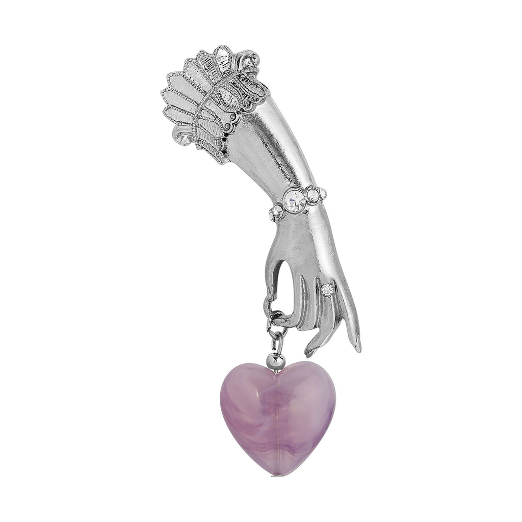 Belle Epoch Ladies Hand Lilac Agate Heart Drop Pin