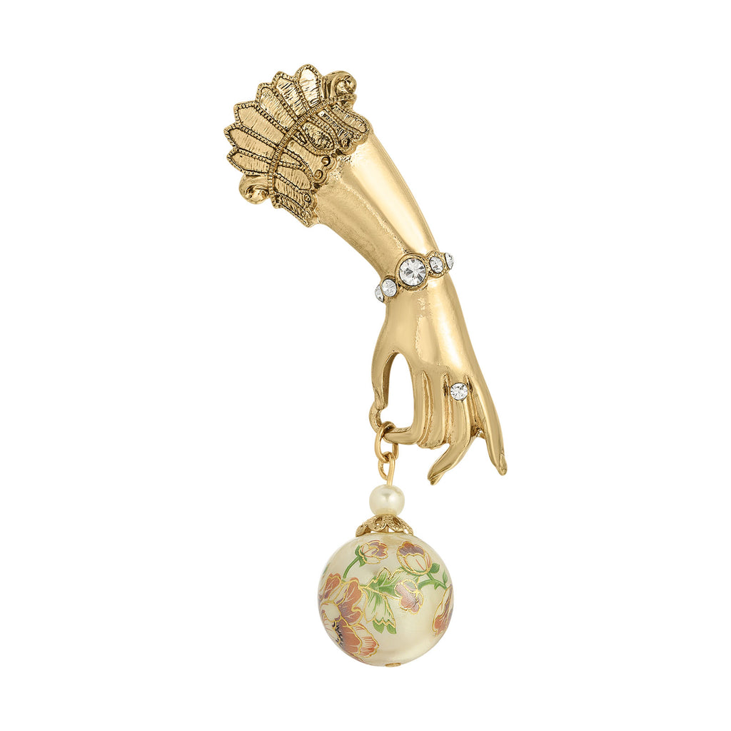 Belle Epoch Ladies Hand Round Floral Faux Pearl Pin