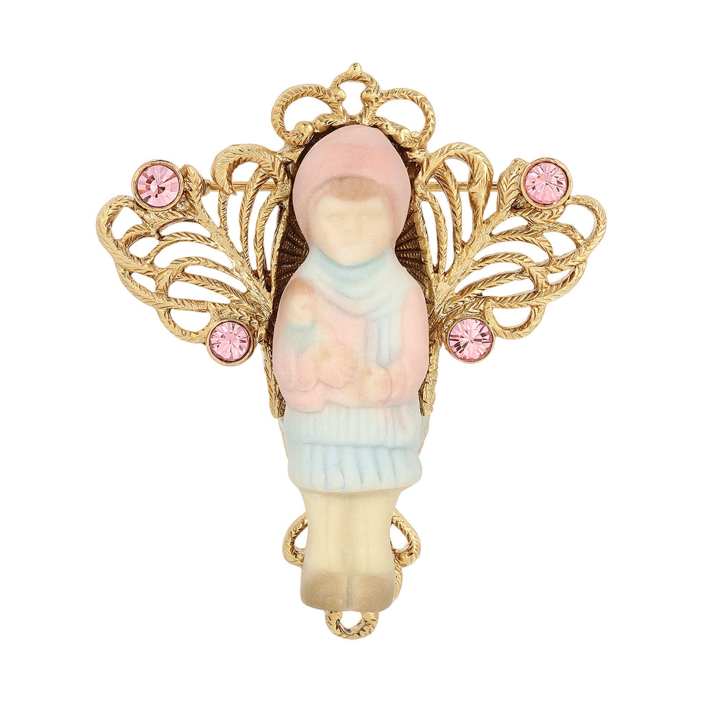 Pink Winged Filigree Porcelain Child With Doll Pin