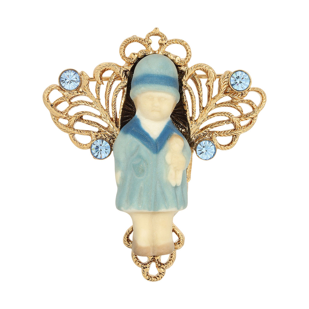 Blue Winged Filigree Porcelain Child With Doll Pin