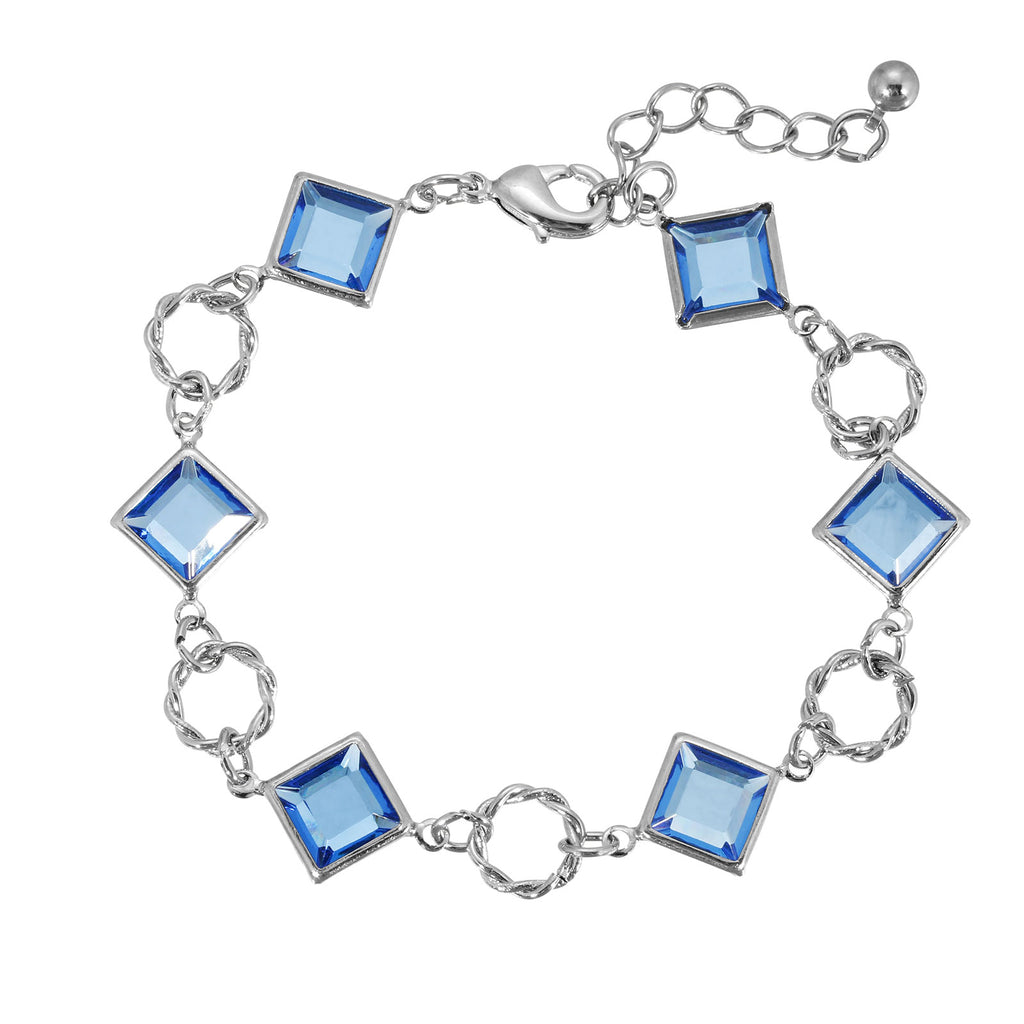 Sapphire Blue Austrian Square Link Bracelet