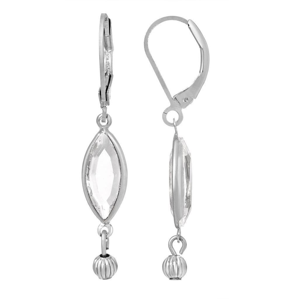 Euro Clear Crystal Fluted Bead Drop Earrings