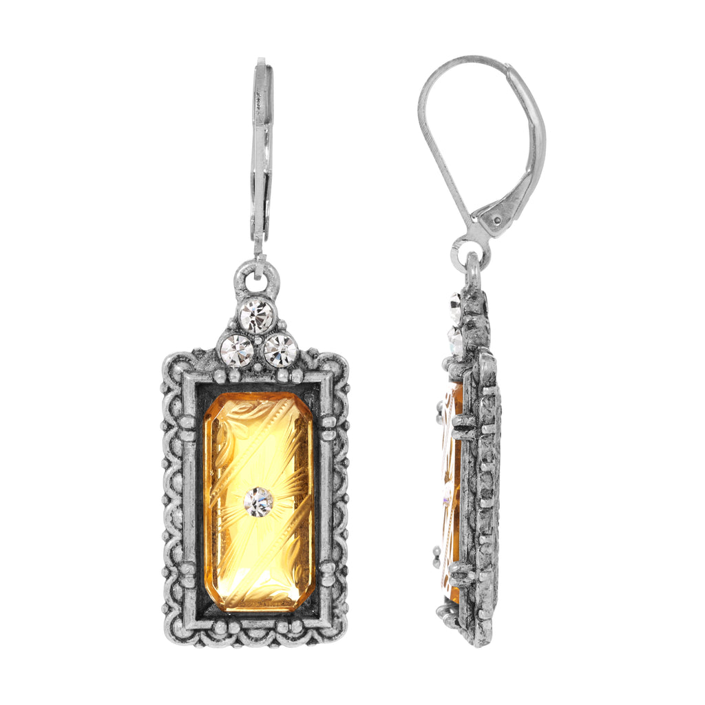 Etched Floral Glass Crystal Accent Drop Earrings