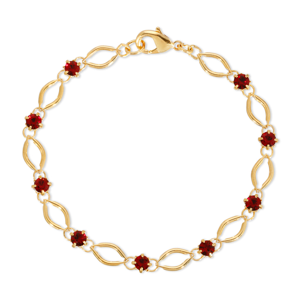 Siam Red Crystal Almond Link Bracelet 7.25"L