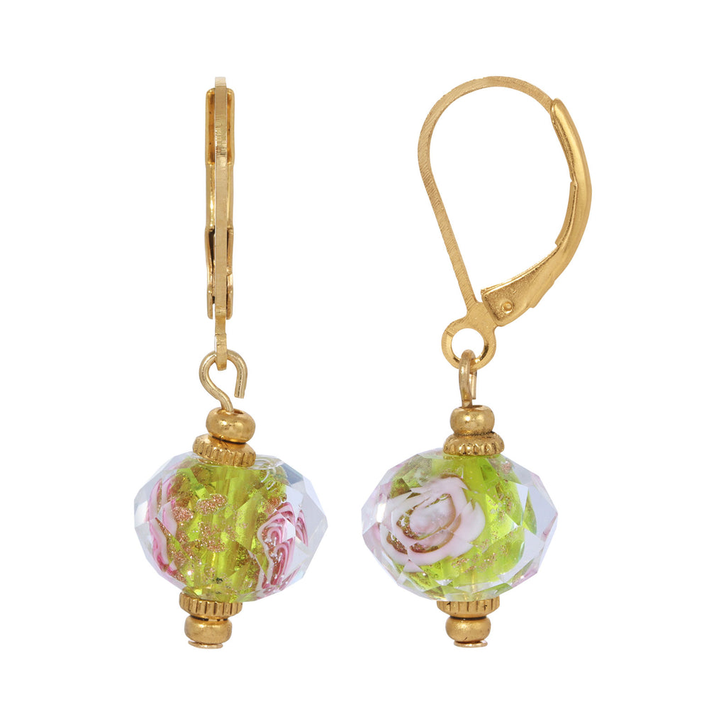 1928 jewelry glass bead copper glare zephirine pink flower drop earrings