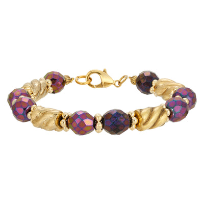 Purple Fire Polished Glass Beaded Bracelet