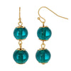 1928 Jewelry Teal Round Glass Bead Dangle Earrings