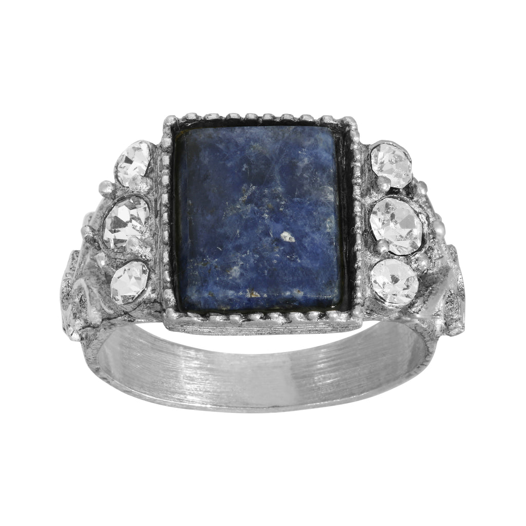 Blue Sodalite Gemstone Crystal Accent Ring