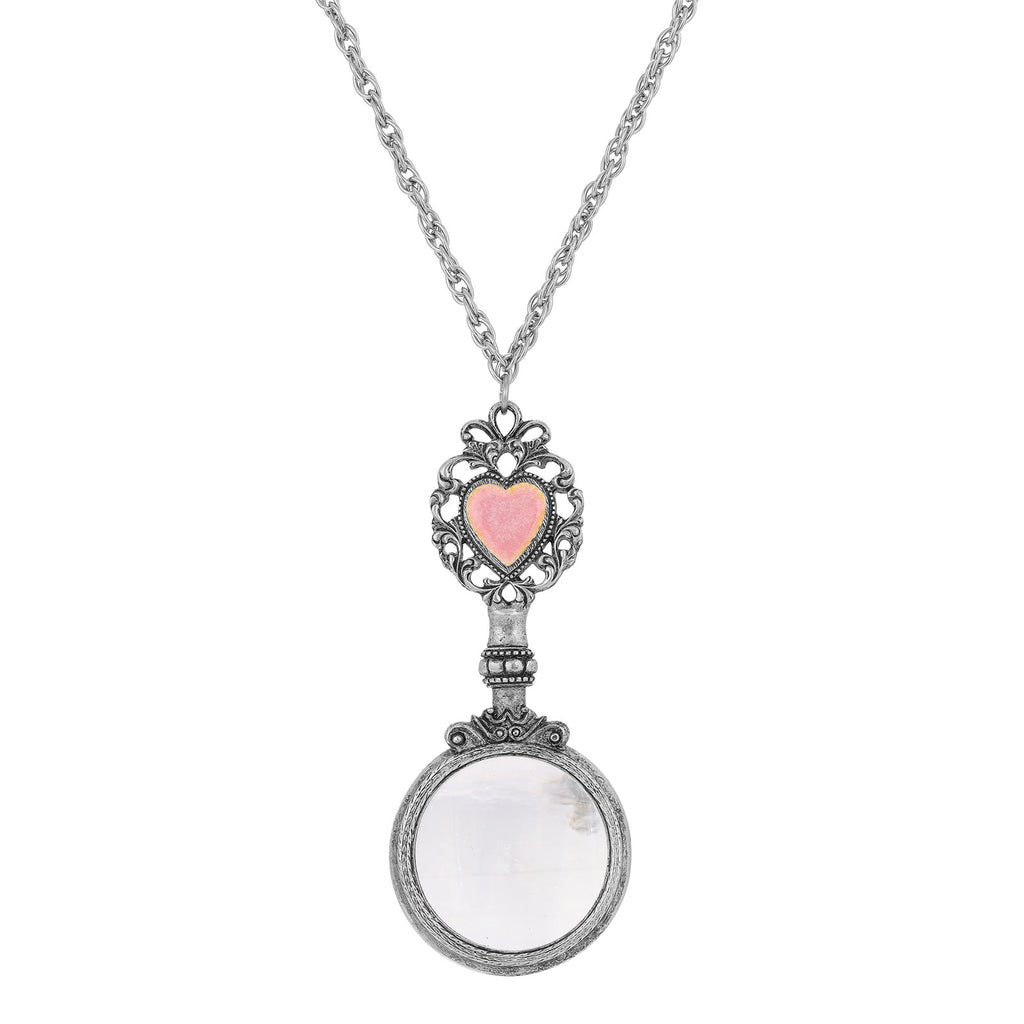 Pink Heart Magnifying Glass Necklace 28"