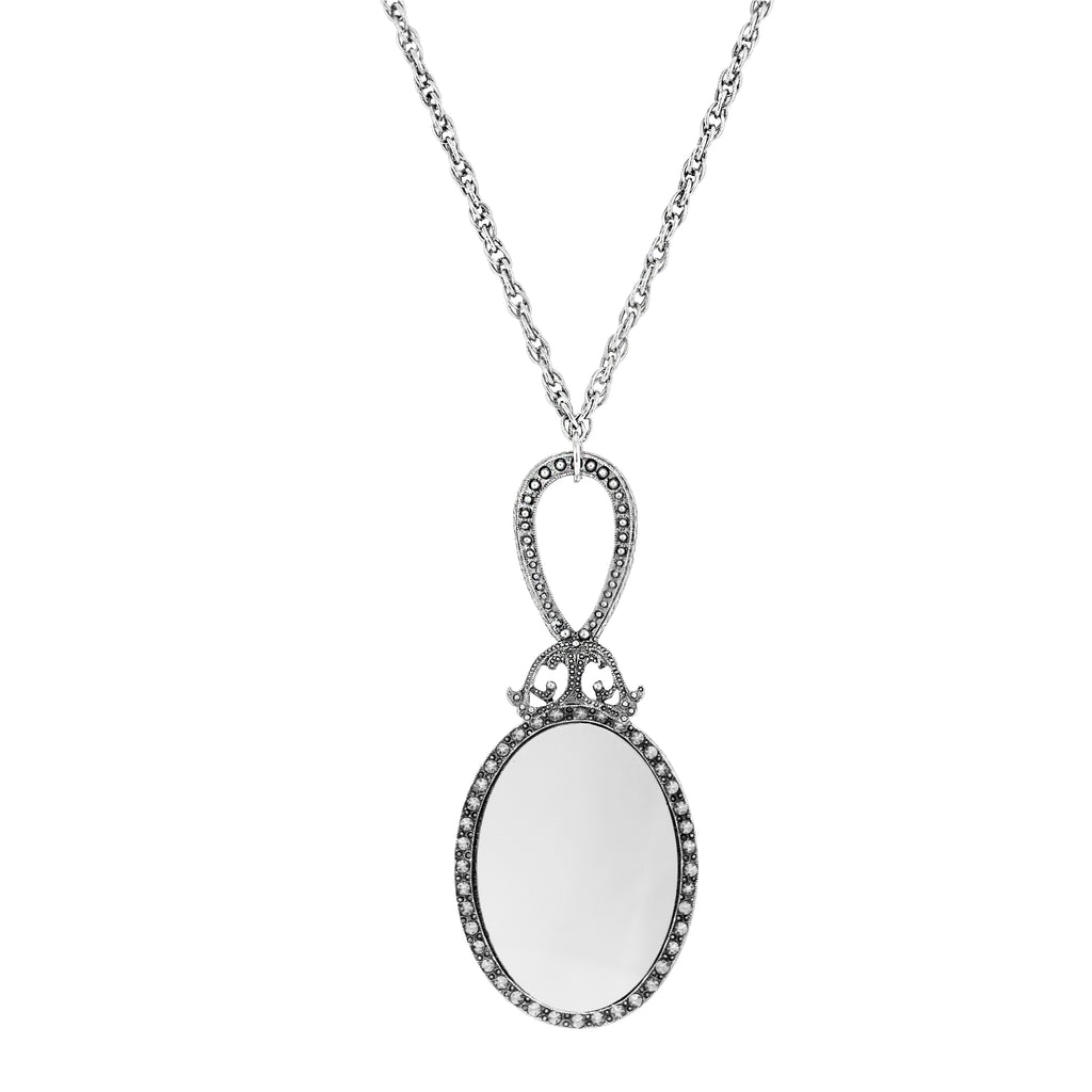 1928 jewelry deco floral blue enamel sapphire crystal mirror pendant necklace 30