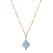Glass Rondell Flower Bead Drop Necklace 15 - 18 Inch Adjustable (Light Blue)