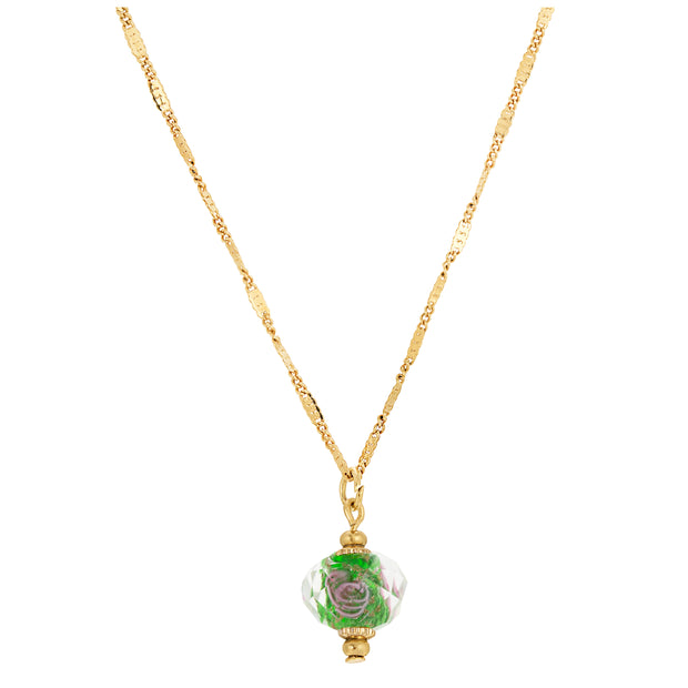 1928 Jewelry Bel Fiore Olivine Green Glass Bead Drop Necklace 15" + 3" Extender