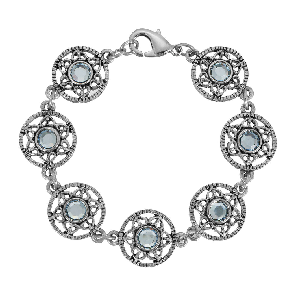 Star Disk Light Sapphire Channel Crystal Link Bracelet, 7.25"L