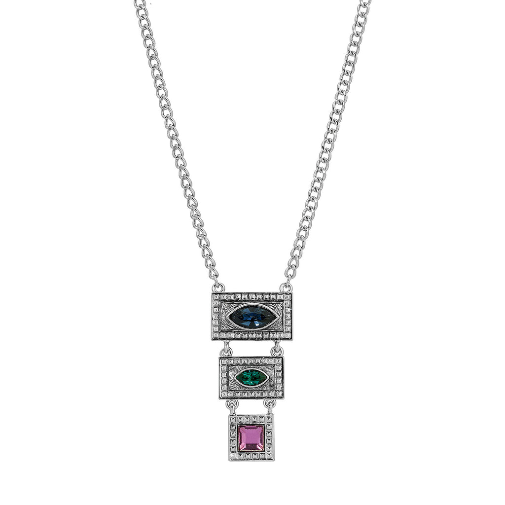 Vivida Multi Austrian Crystal Linear Drop Necklace 16" + 3" Extender