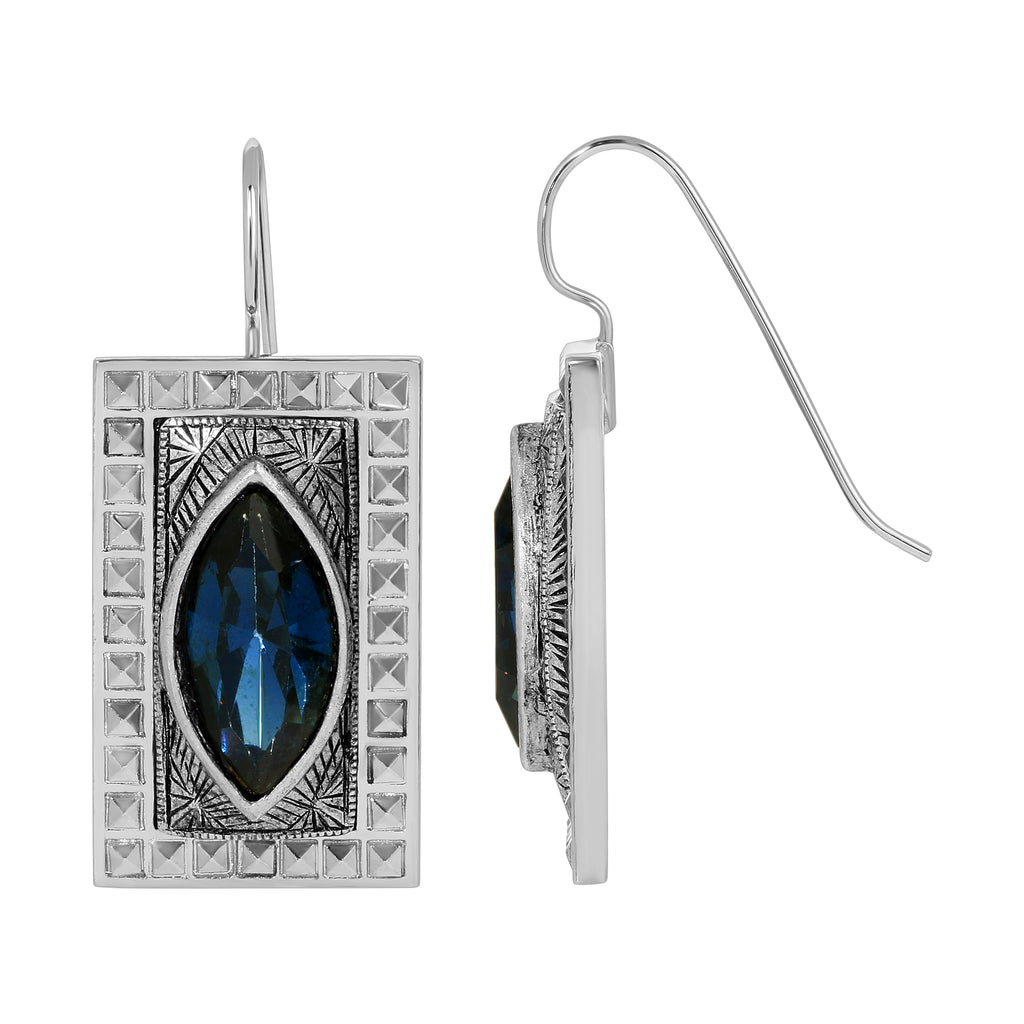 Rectangular Montana Blue Glass Crystal Drop Earrings