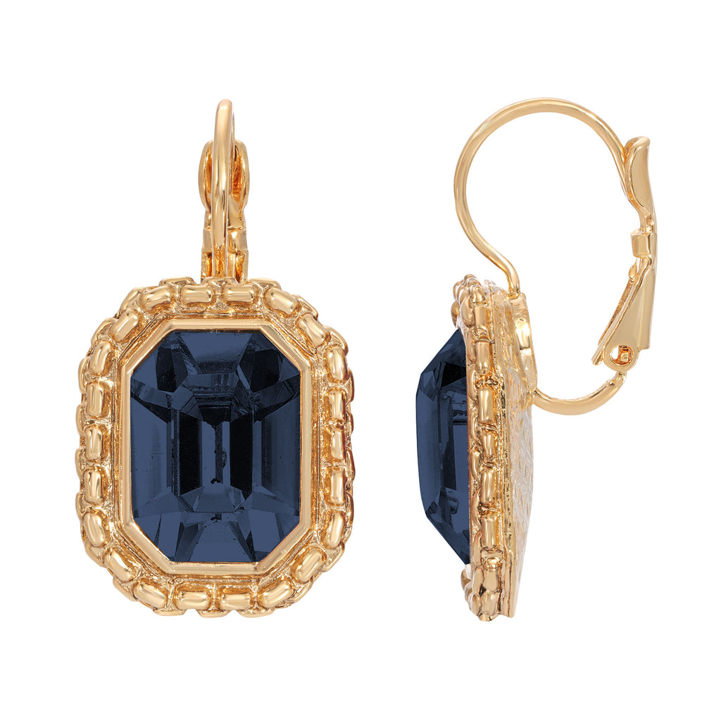 Octagon Dark Blue Austrian Crystal Element Lever Back Earrings