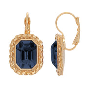 Octagon Dark Blue Swarovski Crystal Element Lever Back Earrings