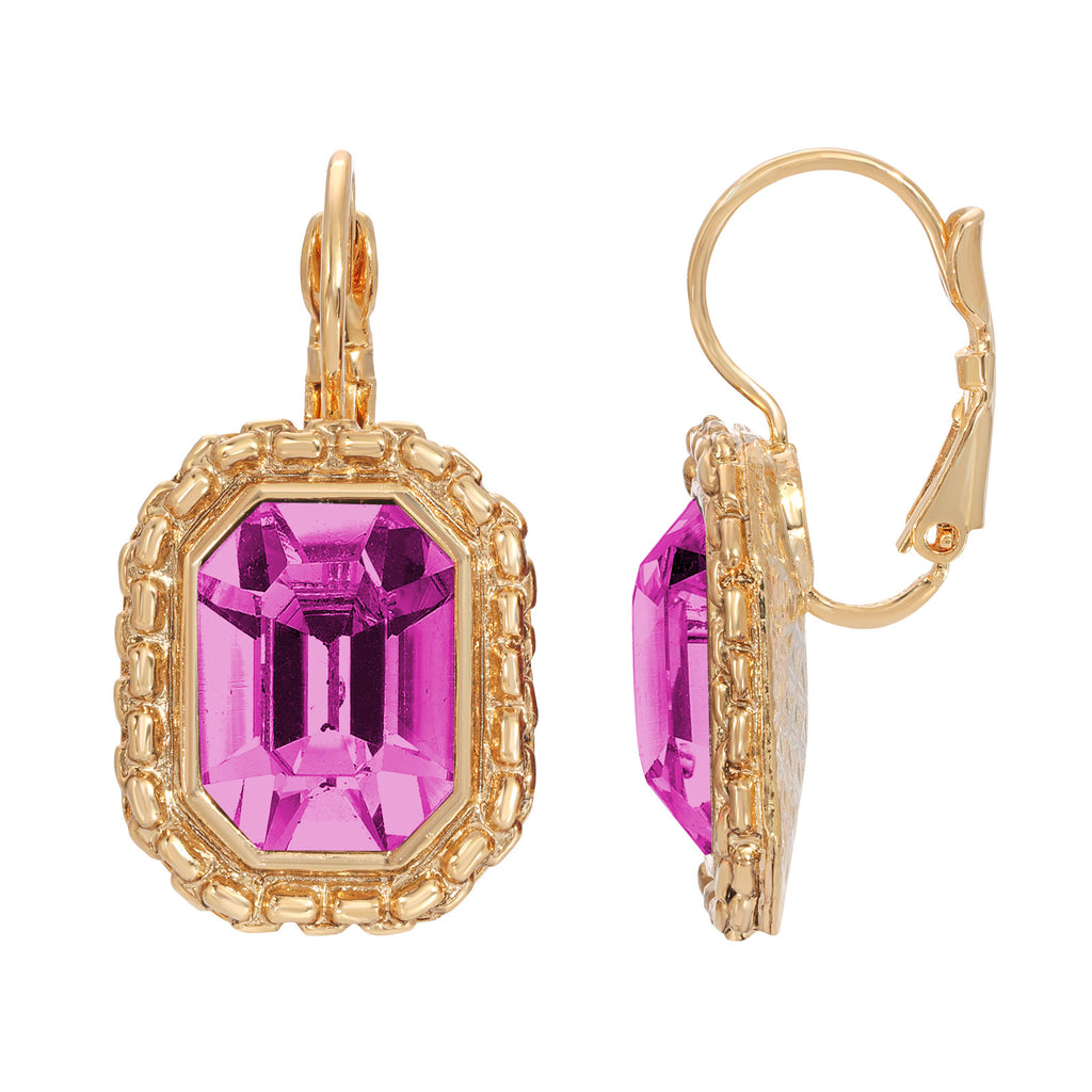 Octagon Pink Austrian Crystal Element Lever Back Earrings