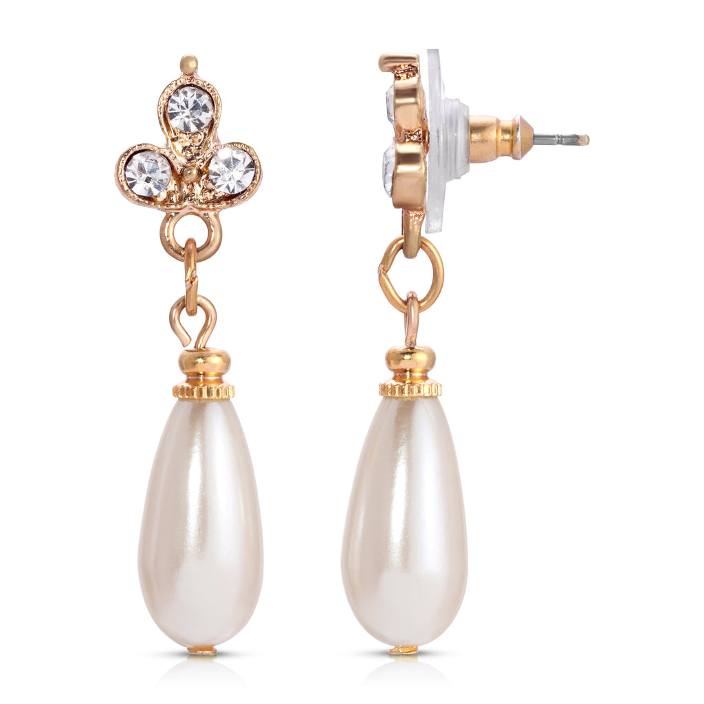 Kaia Faux Pearl Crystal Post Drop Earrings