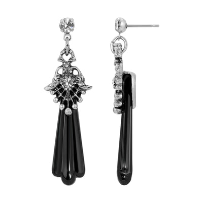 Black Deco Stone Crystal Flair Post Drop Earrings