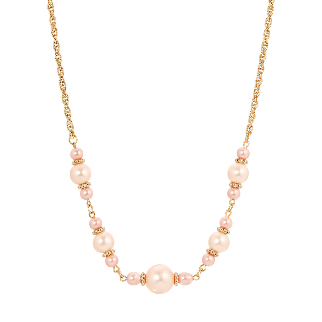 Raspberry & Champagne Faux Pearl Necklace 16" + 3" Extender