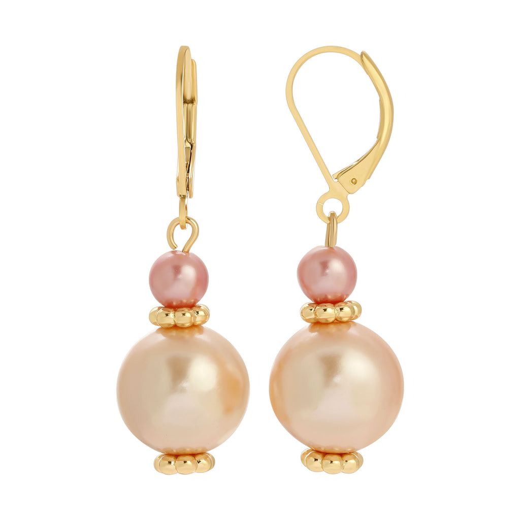 Raspberry & Champagne Faux Pearl Drop Earrings